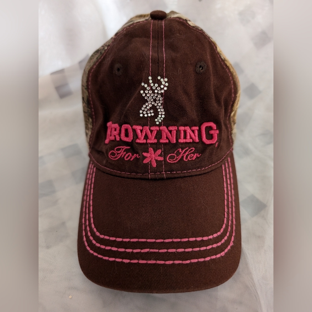 Browning For Her Brown & Fuchsia Pink Bling Adjustable Trucker Hat Cap